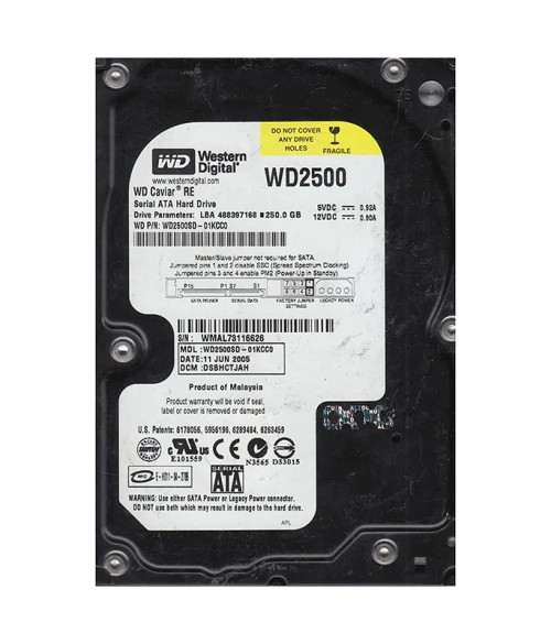 WD2500SD-01KCC0 - Western Digital 250GB 7200RPM SATA 3.5" 8MB HDD