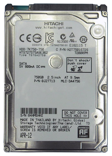 HGST HTS727575A9E362 Hitachi Travelstar 7K750 750GB SATA 3Gbps 2.5HDD