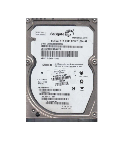 511876-001 - HP 320GB 7200RPM SATA 3Gb/s 2.5" HDD