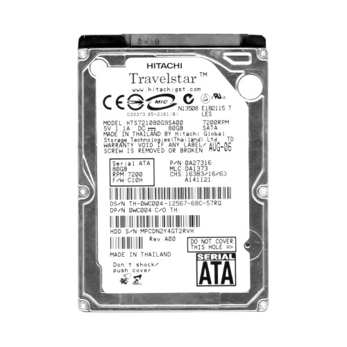 WC004 - Dell 80GB 7200RPM SATA 8MB 2.5" HDD