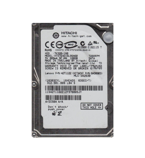 HTS723216L9SA60 - Hitachi Travelstar 7K320 160GB 7200RPM SATA Hard Drive