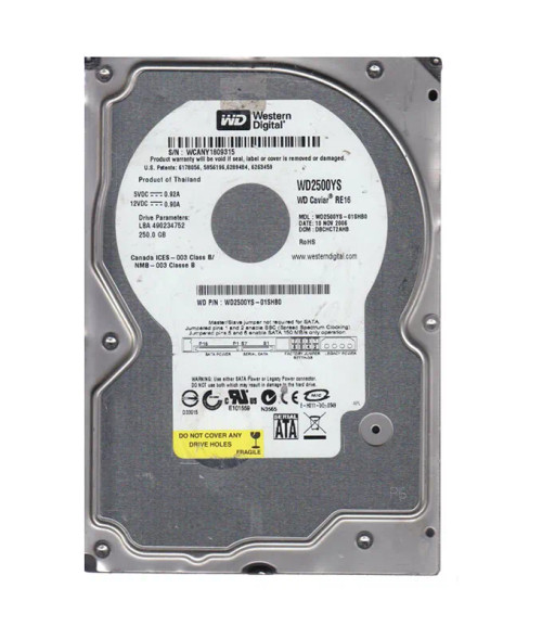 WD2500YS-01SHB0 - Western Digital 250GB 7200RPM SATA 3Gb/s 3.5" HDD