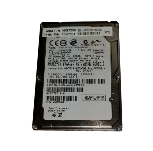 H2T1601672S - Hitachi 160GB 7200RPM SATA 16MB 2.5" HDD
