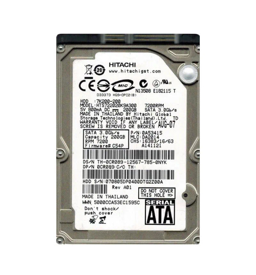 HTS722020K9A300 - Hitachi 200GB 7200RPM SATA 3Gb/s 2.5" HDD