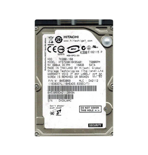 HTS722016K9SA01 - Hitachi 160GB 7200RPM SATA 2.5" HDD