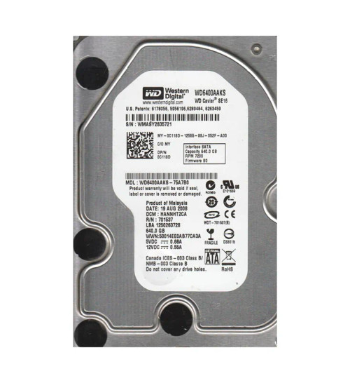 WD6400AAKS-75A7B0 - Western Digital 640GB SATA 7200RPM 16MB 3.5" HDD