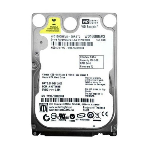 WD WD1600BEVS Scorpio Blue 160GB 5400RPM SATA 2.5HDD