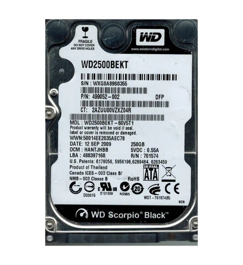 WD2500BEKT-60V5T1 - Western Digital Scorpio Black 250GB 7200RPM Hard Drive