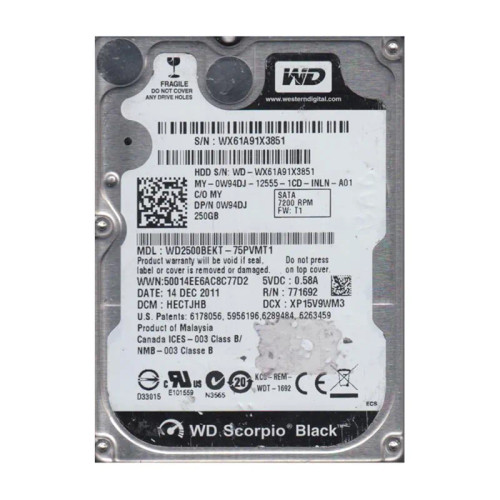 WD2500BEKT-75PVMT1 - Western Digital 250GB 7200RPM SATA 2.5-Inch HDD