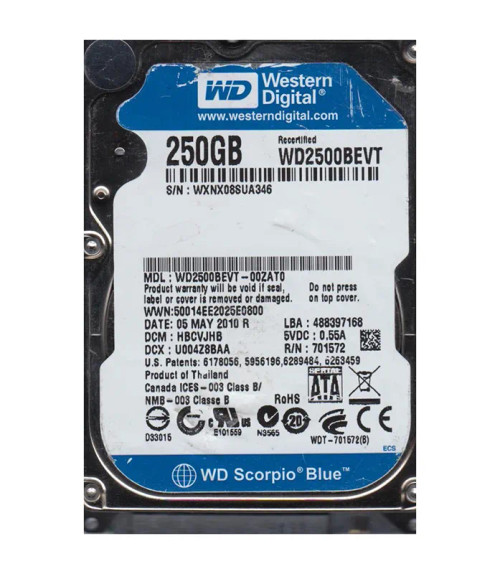 WD2500BEVT-00ZAT0 - Western Digital 250GB 5400RPM SATA 8MB 2.5" HDD
