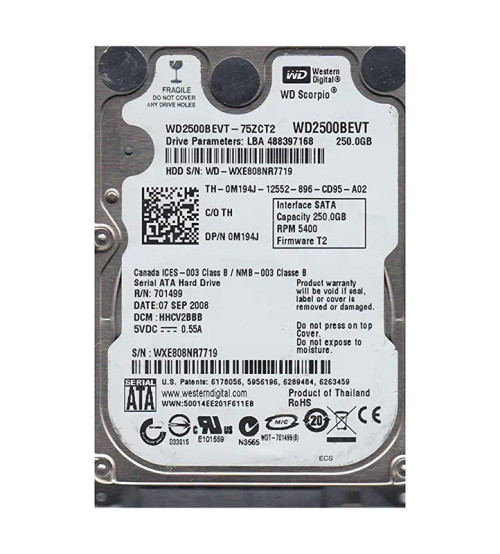 WD2500BEVT-75ZCT2 - Western Digital Scorpio Blue 250GB 5400RPM Hard Drive