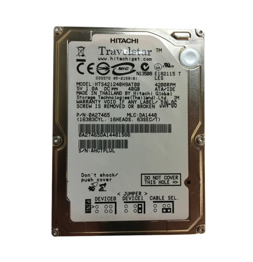 HTS421240H9AT00 - Hitachi 40GB 4200RPM 2.5" IDE HDD