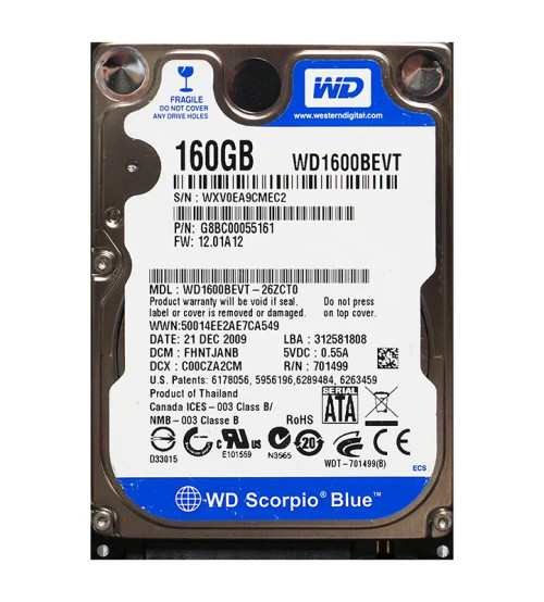 WD1600BEVT-26ZCT0 - Western Digital 160GB 5400RPM SATA 8MB 2.5" HDD