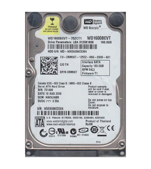 WD1600BEVT-75ZCT1 - Western Digital 160GB 5400RPM SATA 8MB 2.5" HDD