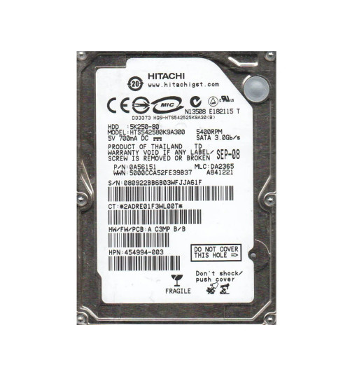 HTS542580K9A300 - Hitachi 80GB 5400RPM SATA 3Gb/s 2.5" HDD