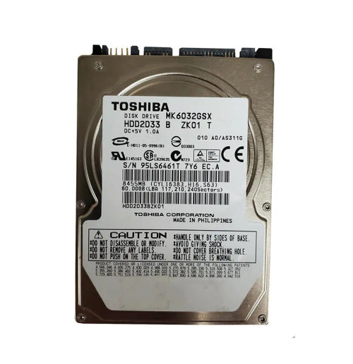 HDD2D33B - TOSHIBA 60GB 5400RPM SATA 8MB 2.5" HDD
