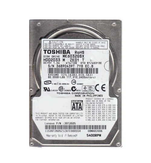 HDD2D33C - TOSHIBA 60GB 5400RPM SATA 8MB 2.5" HDD