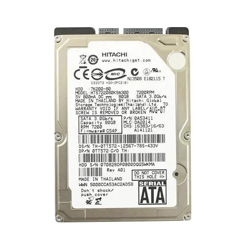 TT572 - Dell 80GB 7200RPM SATA 3Gb/s 2.5" HDD