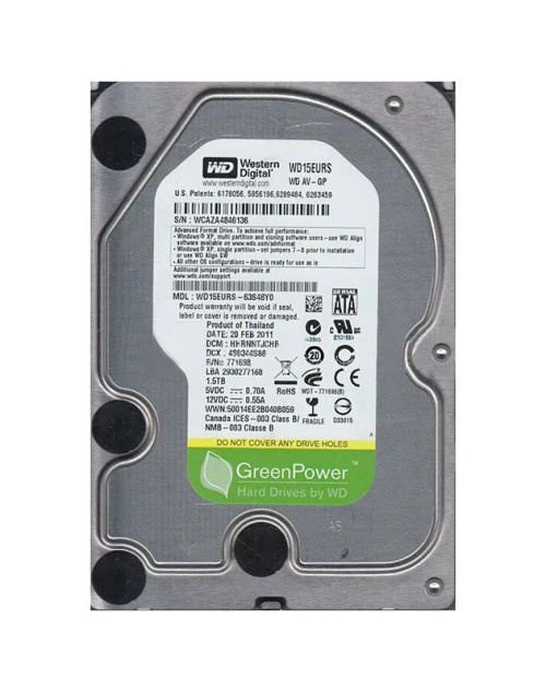 WD15EURS-63S48Y0 - Western Digital 1.5TB 5400RPM SATA 64MB 3.5" HDD