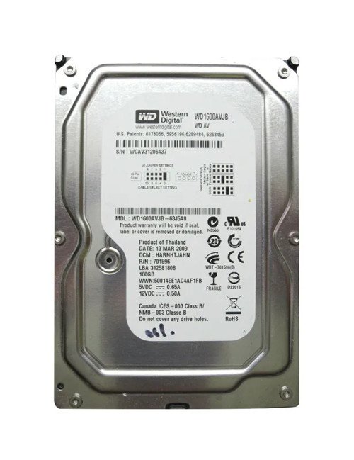 WD1600AVJB-63J5A0 - Western Digital 160GB 7200RPM PATA 8MB 3.5" HDD