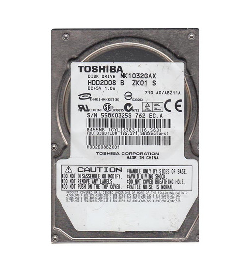 HDD2D08BZK01 - TOSHIBA 100GB 5400RPM IDE ATA-100 16MB 2.5" HDD