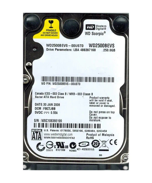 WD2500BEVS-00UST0 - Western Digital 250GB SATA 5400RPM 2.5" HDD