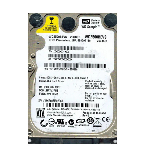 WD WD2500BEVS-22UST0 Scorpio Blue 250GB 5400RPM SATA Hard Drive