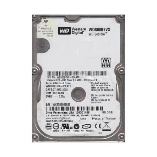 WD800BEVS-00LAT0 - Western Digital 80GB 5400RPM SATA 2.5" HDD
