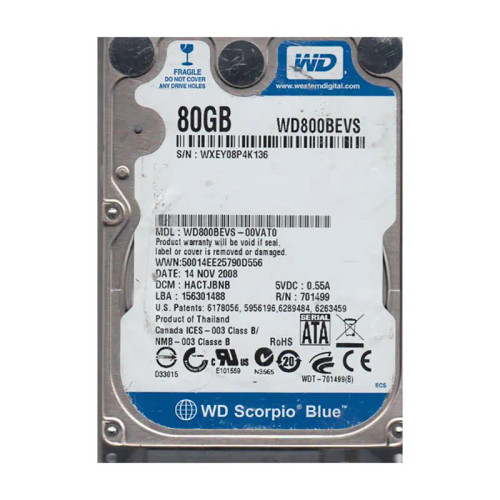 WD WD800BEVS-00VAT0 Scorpio Blue 80GB 5400RPM SATA 2.5Hard Drive