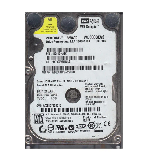 WD800BEVS-22RST0 - Western Digital 80GB 5400RPM SATA 2.5-Inch HDD