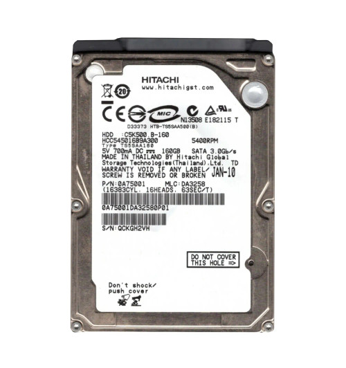 HCC545016B9A300 - HGST 160GB 5400RPM SATA 8MB 2.5" HDD