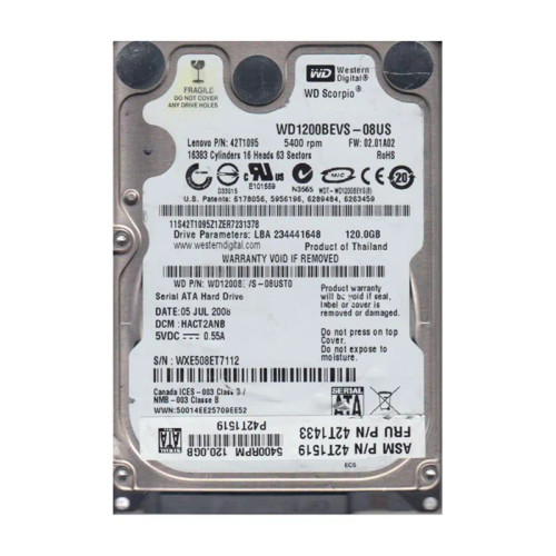 WD1200BEVS-08UST0 - Western Digital 120GB 5400RPM SATA 2.5" HDD
