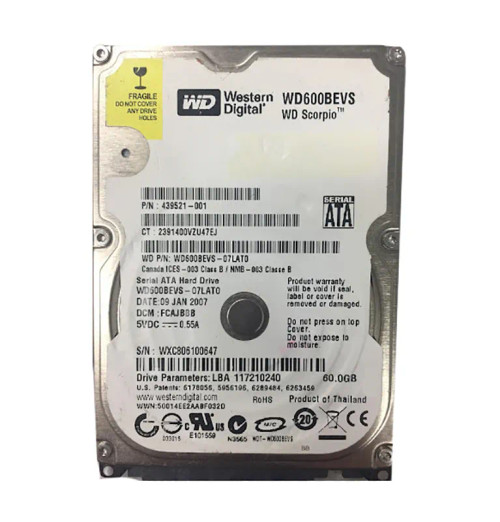 WD600BEVS-07LAT0 - Western Digital 60GB 5400RPM SATA 8MB 2.5" HDD