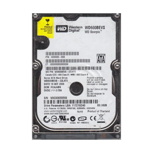 WD600BEVS-22LAT0 - Western Digital 60GB 5400RPM SATA 2.5-Inch HDD