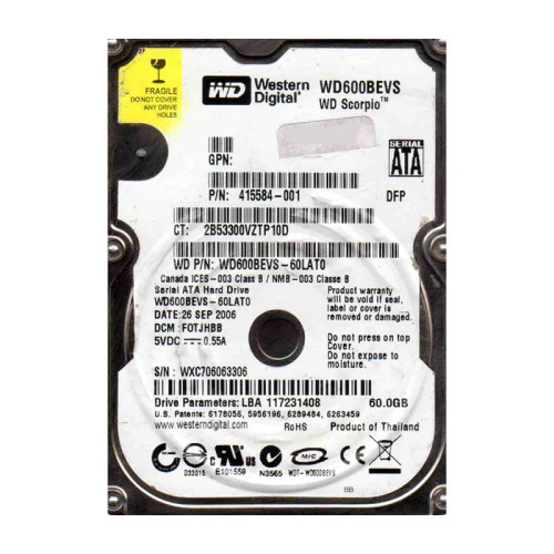 WD WD600BEVS-60LAT0 Scorpio Blue 60GB 5400RPM SATA HDD