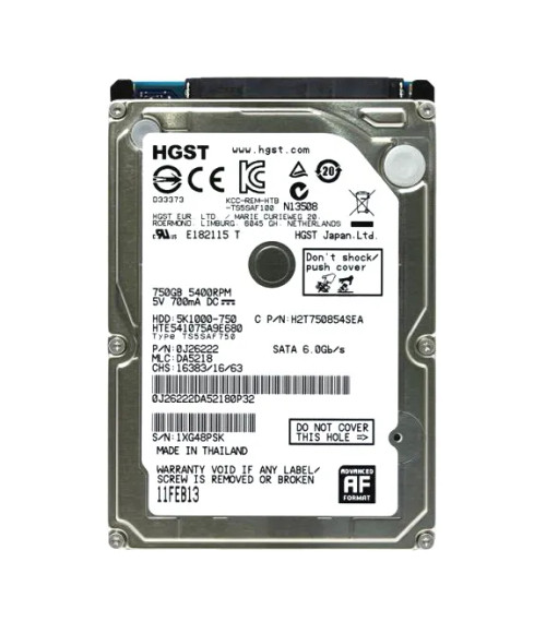 HTE541075A9E680 - HGST 750GB 5400RPM SATA 6Gb/s 2.5" HDD