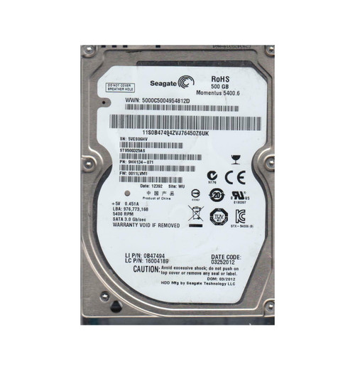 9HH134-071 - Seagate Momentus 5400.6 Series 500GB 5400RPM SATA 3Gb/s 8MB Cache CE 2.5-Inch Hard Drive