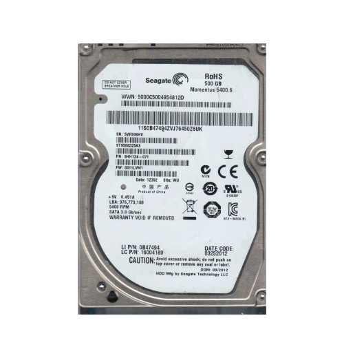 9HH134-071 - Seagate 500GB 5400RPM SATA 8MB 2.5" HDD