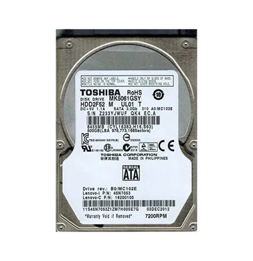 HDD2F52 - TOSHIBA 500GB 7200RPM SATA 16MB 2.5" HDD