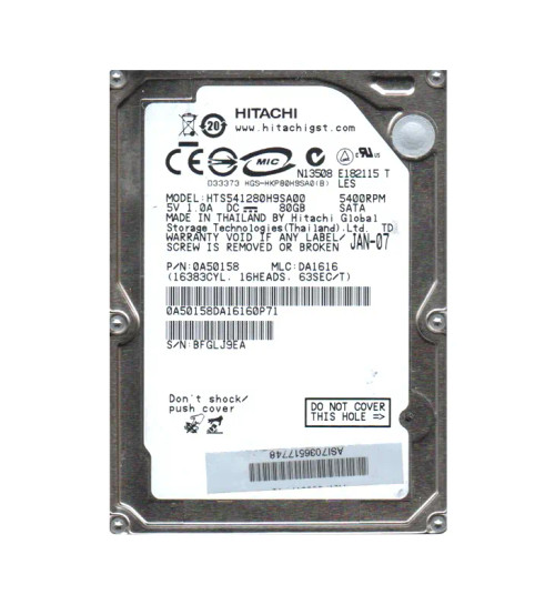 HTS541280H9SA00 - Hitachi 80GB 5400RPM SATA 2.5" HDD