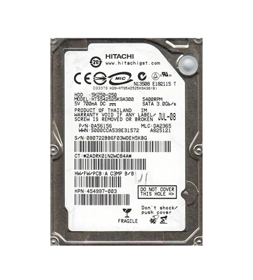 HTS542525K9A300 - Hitachi 250GB 5400RPM SATA 8MB 2.5" HDD