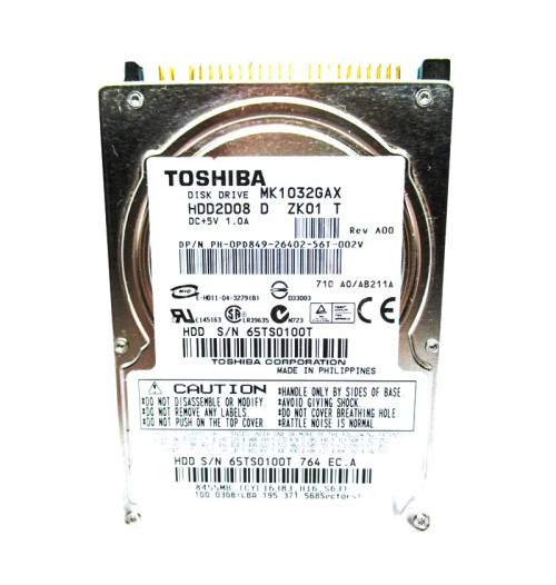 HDD2D08D - TOSHIBA 100GB 5400RPM IDE ATA-100 16MB 2.5" HDD