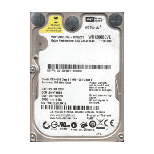 WD1200BEVE-00WZT0 - Western Digital 120GB 5400RPM PATA 8MB 2.5" HDD