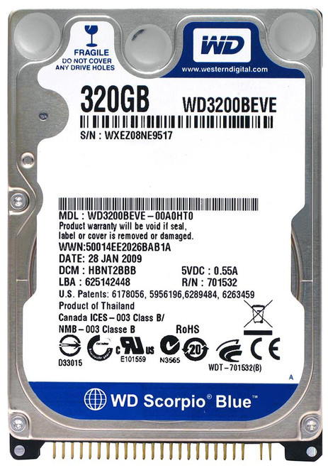 WD3200BEVE-00A0HT0 - Western Digital 320GB 5400RPM PATA 2.5" HDD