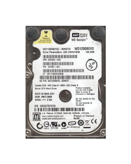 437957-001 - HP 120GB 5400RPM SATA 2.5" HDD