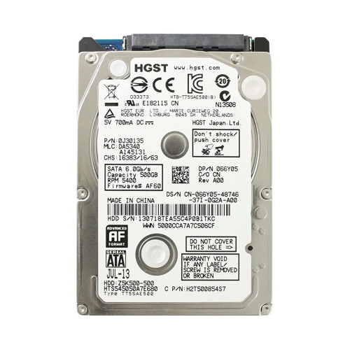 66Y05 - Dell 500GB 5400RPM SATA 6Gb/s 2.5" HDD