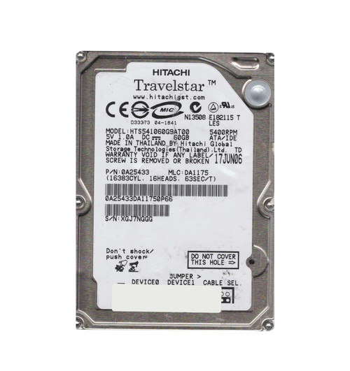 Hitachi 60GB 5400RPM ATA 100 2.5 Hard Drive for Travelstar - 0A25433