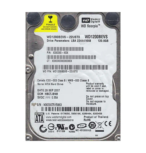 WD1200BEVS-22UST0 - Western Digital 120GB 5400RPM SATA 2.5-Inch HDD