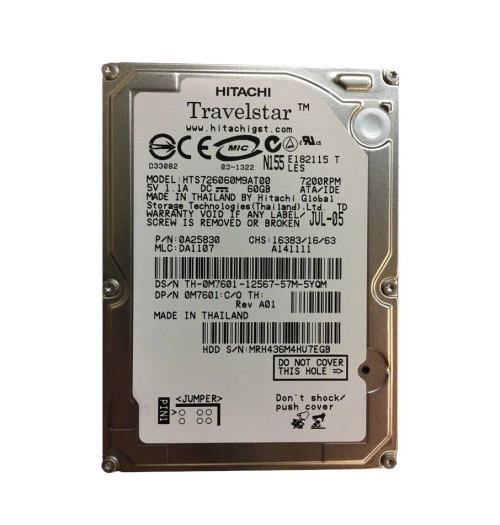 0A25830 - Hitachi 60GB 7200RPM 2.5" IDE 8MB HDD