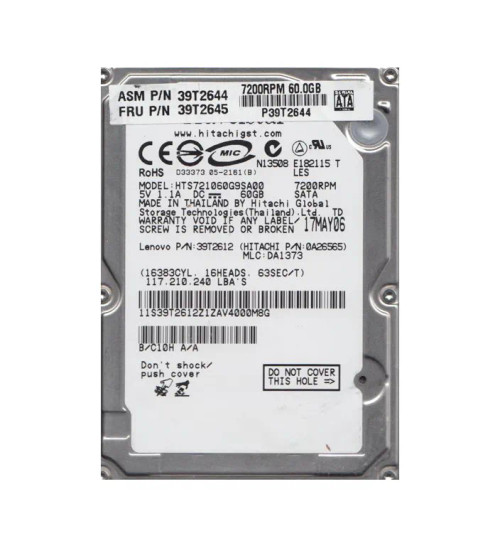 Hitachi 60GB SATA 7200RPM 2.5 Hard Drive for Travelstar - Compatible with ProLiant DL360p Gen8 Servers